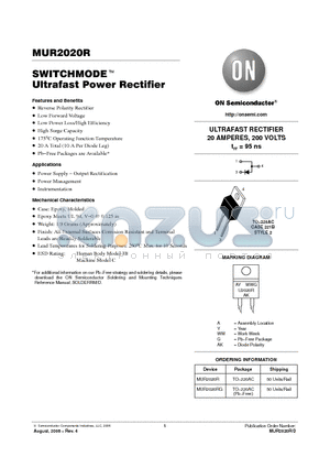 MUR2020R datasheet - ULTRAFAST RECTIFIER 20 AMPERES, 200 VOLTS