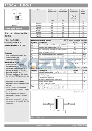 P2000A_11 datasheet - Standard silicon rectifier diodes