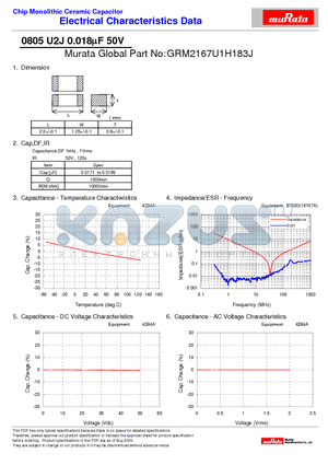 GRM2167U1H183J datasheet - Chip Monolithic Ceramic Capacitor 0805 U2J 0.018lF 50V