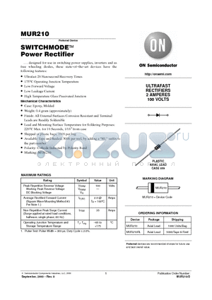 MUR210RL datasheet - SWITCHMODEE Power Rectifier