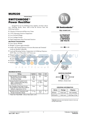 MUR220 datasheet - SWITCHMODE Power Rectifier