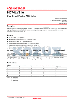 HD74LV21AFPEL datasheet - Dual 4-input Positive AND Gates