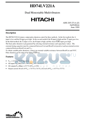 HD74LV221A datasheet - Dual Monostable Multivibrators