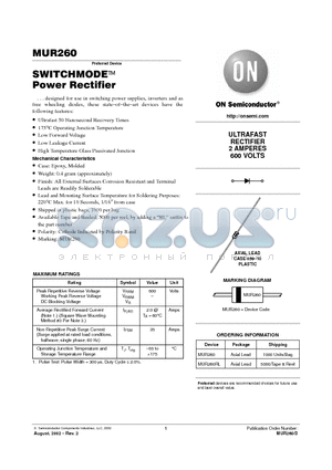MUR260 datasheet - SWITCHMODE Power Rectifier