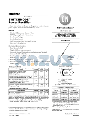 MUR260 datasheet - SWITCHMODE TM Power Rectifier