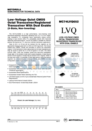 MC74LVQ652 datasheet - LOW-VOLTAGE CMOS OCTAL TRANSCEIVER/ REGISTERED TRANSCEIVER WITH DUAL ENABLE