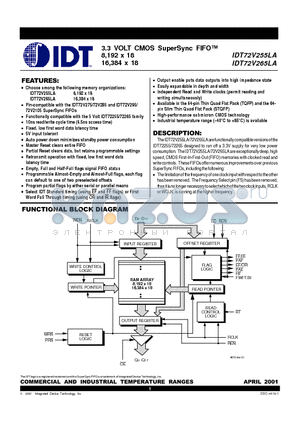 IDT72V265LA15PF datasheet - 3.3 VOLT CMOS SuperSync FIFO 8,192 x 18 16,384 x 18