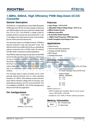 GRM219R60J106ME19 datasheet - 1.5MHz, 600mA, High Efficiency PWM Step-Down DC/DC Converter