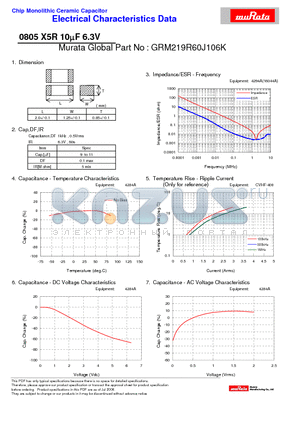 GRM219R60J106K datasheet - Chip Monolithic Ceramic Capacitor 0805 X5R 10lF 6.3V