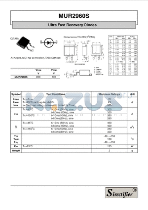 MUR2960S datasheet - Ultra Fast Recovery Diodes