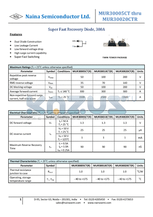 MUR30005CT datasheet - Super Fast Recovery Diode, 300A