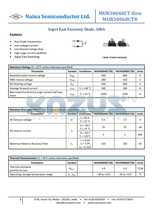 MUR30040CT datasheet - Super Fast Recovery Diode, 300A