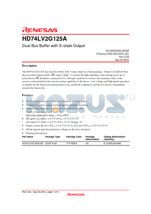 HD74LV2G125A datasheet - Dual Bus Buffer with 3-state Output