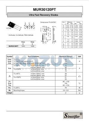 MUR30120PT datasheet - Ultra Fast Recovery Diodes
