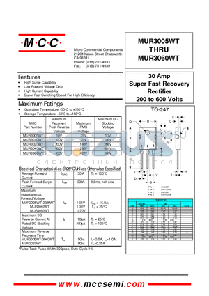 MUR3020 datasheet - 30 Amp Super Fast Recovery Rectifier 200 to 600 Volts