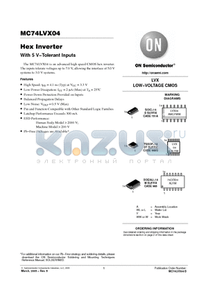 MC74LVX04DR2G datasheet - Hex Inverter With 5 V−Tolerant Inputs