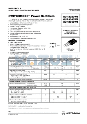 MUR3020WT datasheet - ULTRAFAST RECTIFIERS 30 AMPERES 200-400-600 VOLTS