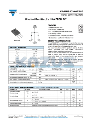 MUR3020WTPBF_11 datasheet - Ultrafast Rectifier, 2 x 15 A FRED Pt