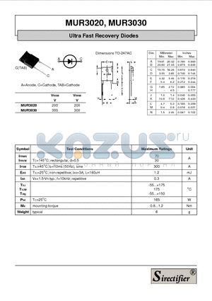 MUR3030 datasheet - Ultra Fast Recovery Diodes