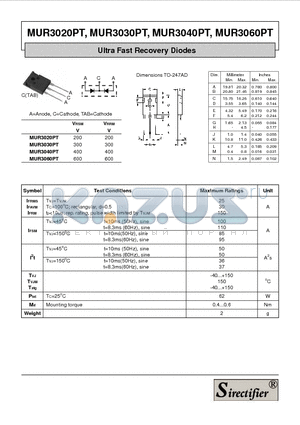 MUR3030PT datasheet - Ultra Fast Recovery Diodes