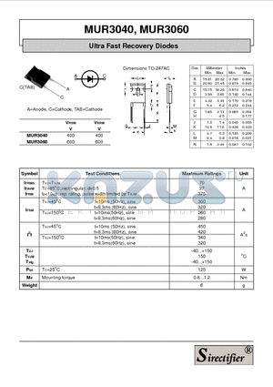 MUR3040 datasheet - Ultra Fast Recovery Diodes