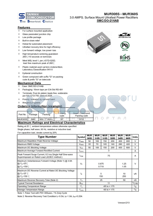 MUR305S_13 datasheet - 3.0 AMPS. Surface Mount Ultrafast Power Rectifiers