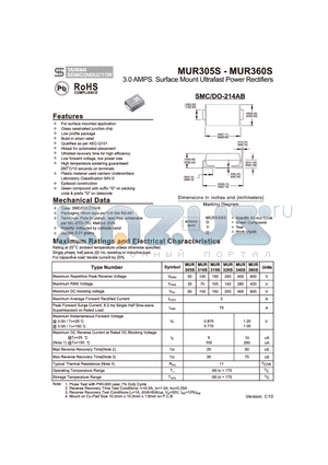 MUR315S datasheet - 3.0 APMS. Surface mount Ultrafast Power Rectifiers