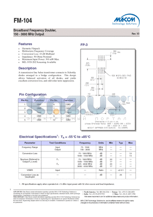 FM-104PIN datasheet - Broadband Frequency Doubler, 150 - 3000 MHz Output