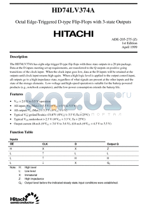 HD74LV374A datasheet - Octal Edge-Triggered D-type Flip-Flops with 3-state Outputs