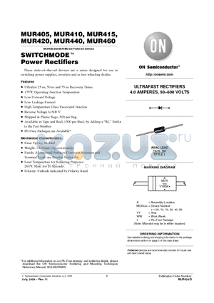 MUR405 datasheet - SWITCHMODE TM Power Rectifiers