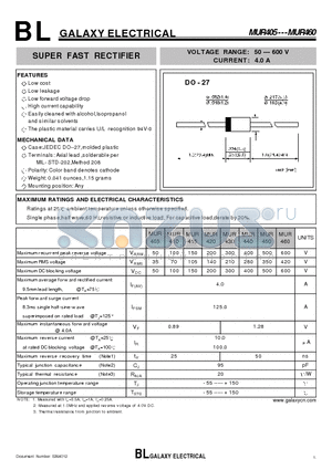 MUR405 datasheet - SUPER FAST RECTIFIER