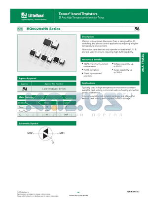 HQ6025RH5 datasheet - 25Amp bi-directional Alternistor Triac is designed for AC switching and phase