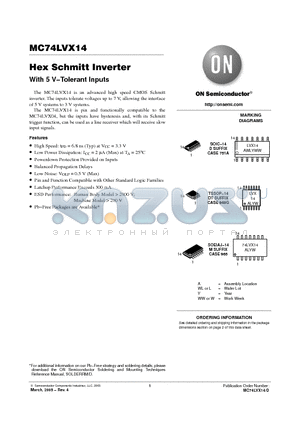 MC74LVX14DR2G datasheet - Hex Schmitt Inverter With 5 V−Tolerant Inputs