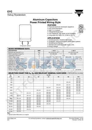 MALIEYC07AA339N02 datasheet - Aluminum Capacitors Power Printed Wiring Style