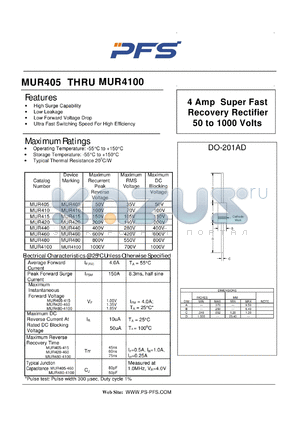 MUR410 datasheet - 4 Amp Super Fast Recovery Rectifier 50 to 1000 Volts