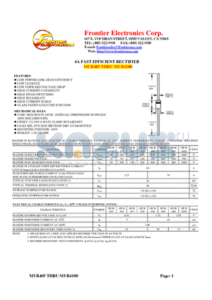 MUR4100 datasheet - 4A FAST EFFICIENT RECTIFIER