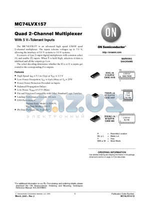 MC74LVX157DR2 datasheet - Quad 2-Channel Multiplexe With 5 V−Tolerant Inputs