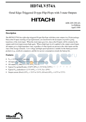 HD74LV574A datasheet - Octal Edge-Triggered D-type Flip-Flops with 3-state Outputs