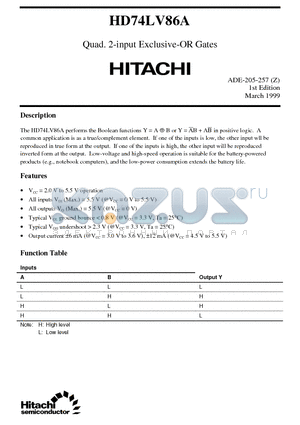 HD74LV86A datasheet - Quad. 2-input Exclusive-OR Gates