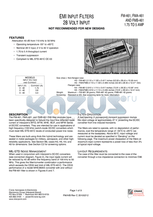 FM-461_10 datasheet - Attenuation 40 dB from 110 kHz to 50 MHz Transient suppression