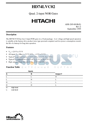 HD74LVC02 datasheet - Quad. 2-input NOR Gates