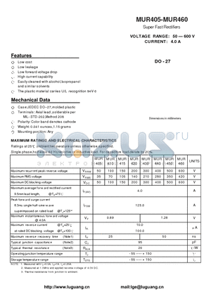 MUR405 datasheet - Super Fast Rectifiers