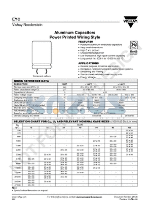 MALIEYC07BC327P02 datasheet - Aluminum Capacitors Power Printed Wiring Style