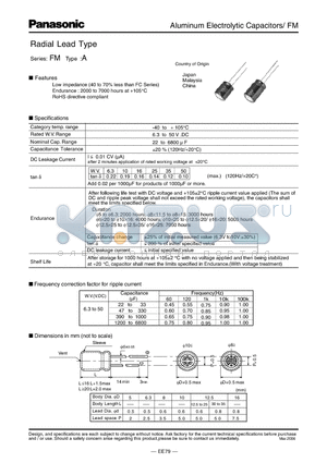 EEUFM1A221 datasheet - Aluminum Electrolytic Capacitors/ FM, Radial Lead Type