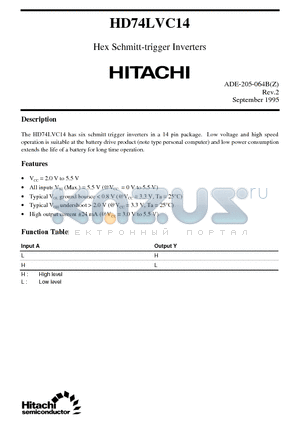 HD74LVC14 datasheet - Hex Schmitt-trigger Inverters