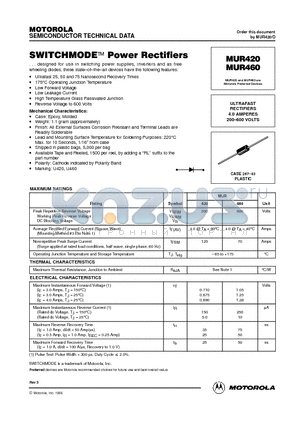 MUR420 datasheet - ULTRAFAST RECTIFIERS 4.0 AMPERES 200-600 VOLTS