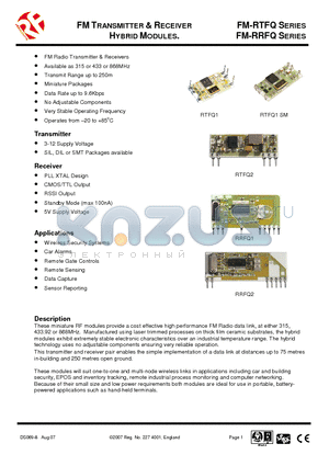 FM-RTFQ1-868 datasheet - FM TRANSMITTER & RECEIVER HYBRID MODULES