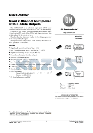 MC74LVX257DR2G datasheet - Quad 2-Channel Multiplexer with 3-State Outputs