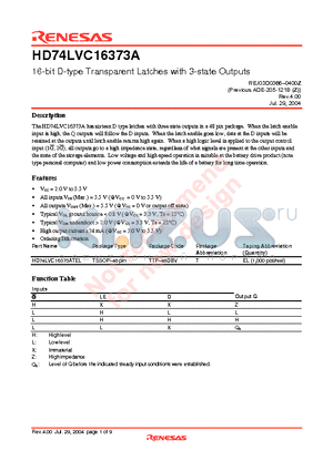 HD74LVC16373ATEL datasheet - 16-bit D-type Transparent Latches with 3-state Outputs