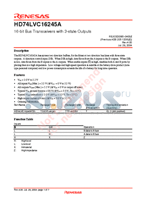 HD74LVC16245ATEL datasheet - 16-bit Bus Transceivers with 3-state Outputs